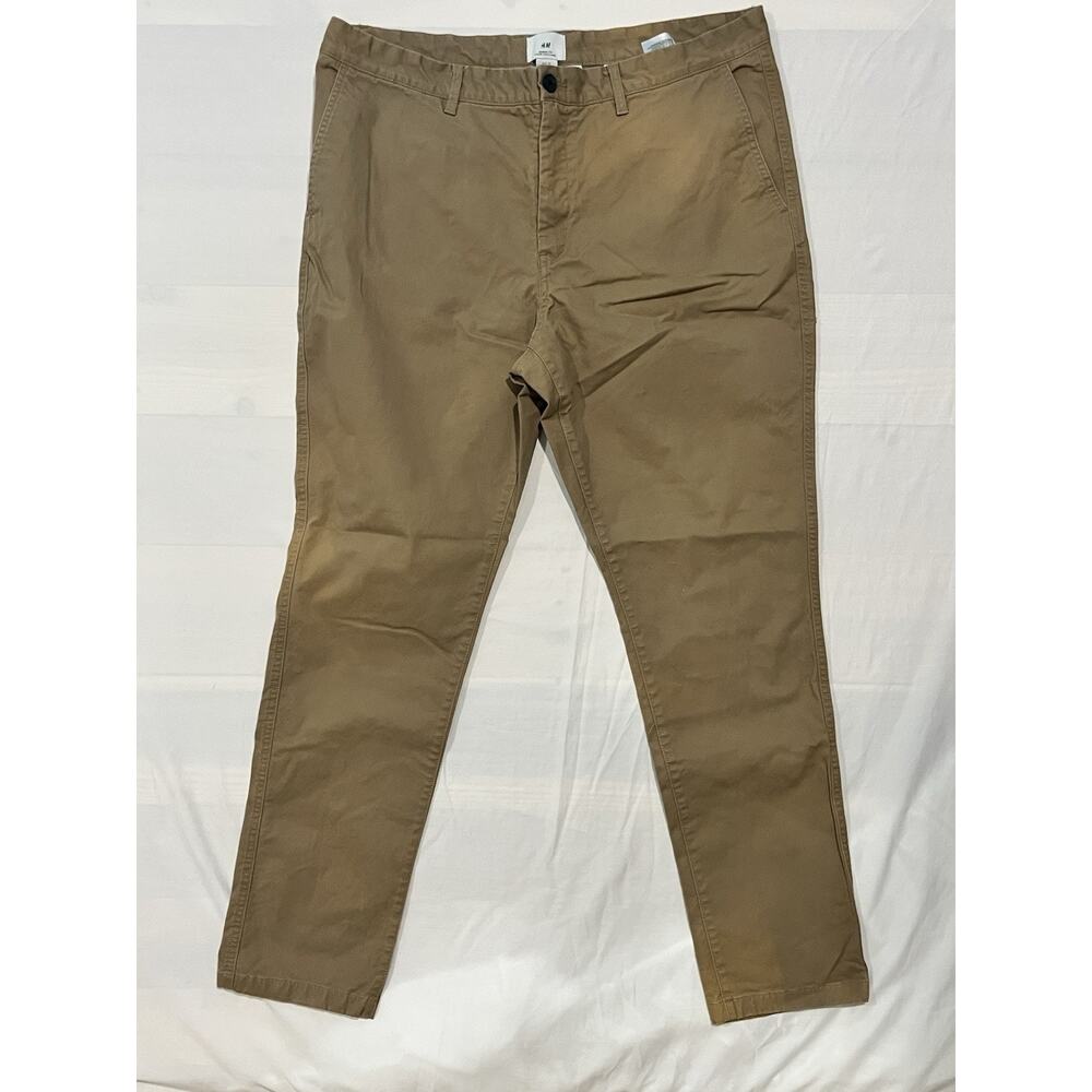 H&M Skinny Fit Chino Pants Mens 38 Tan Khaki Slim Casual Stretch